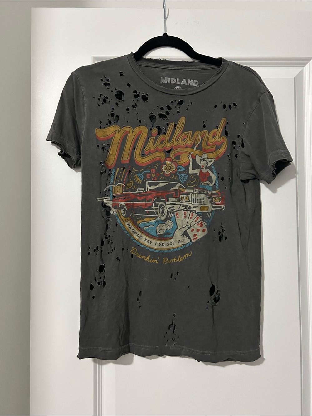 Midland Drinkin Problem Women's Charcoal Graphic Short Sleeve Tee Size XS